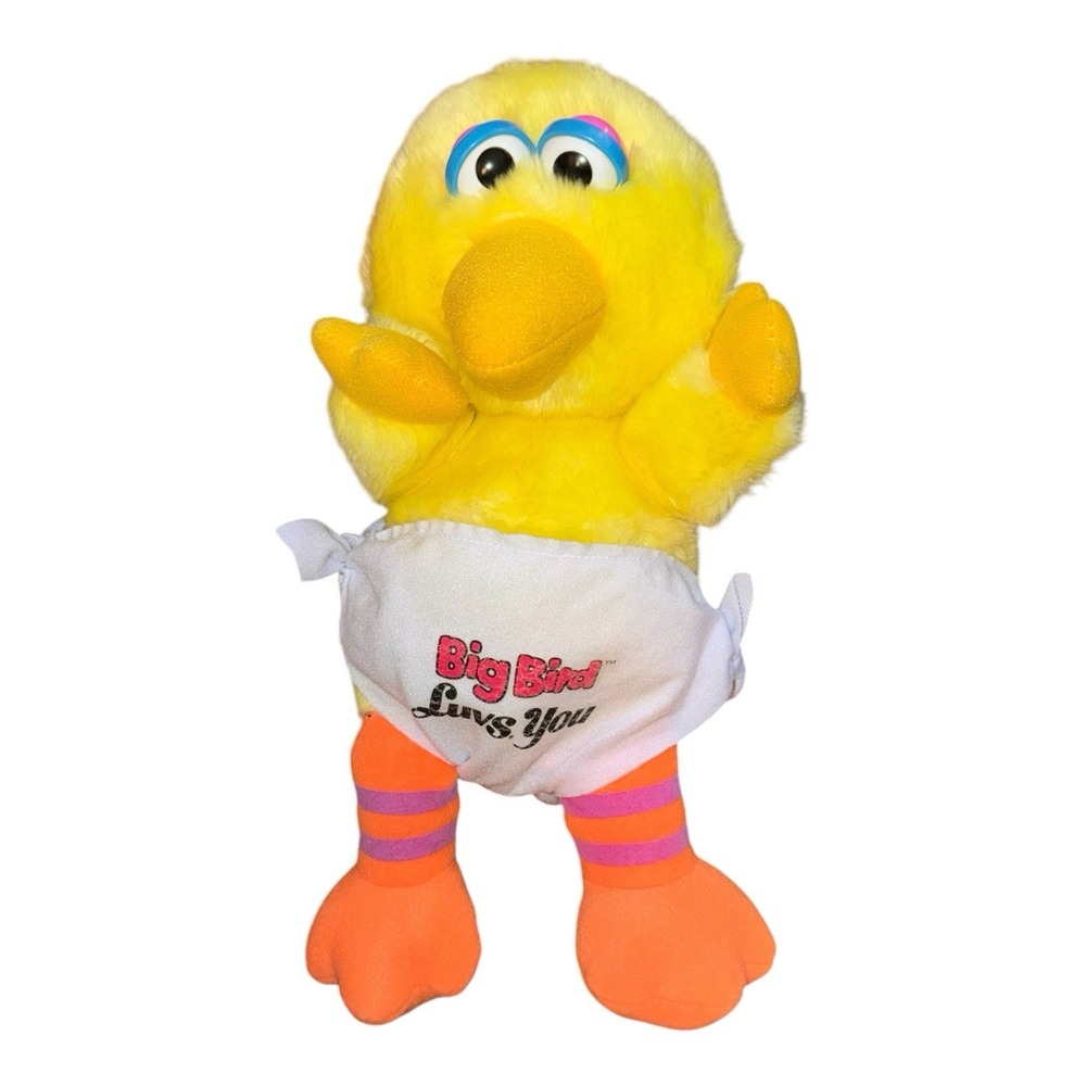 Vintage 1980s Hasbro Softies Baby Big Bird Sesame Street Plush Diaper Nursery